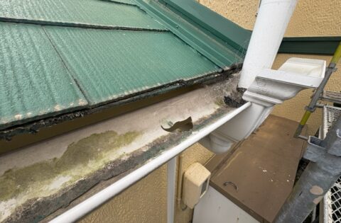 ④雹被害　軒樋修理前