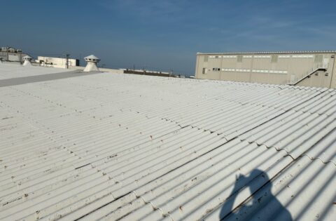 ②施工前（ビスの浮き・スレート屋根の割れを確認）