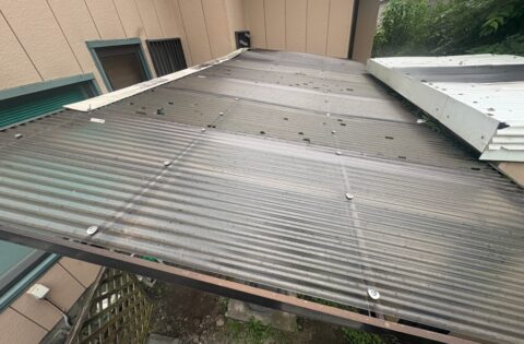 ⑨明り取り屋根施工前（こちらにも無数の穴空あり）