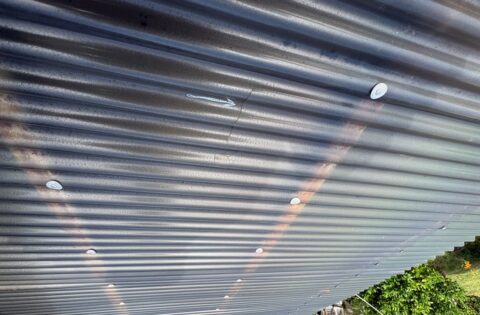 ③明り取り屋根調査時（雹によりヒビ割れあり）